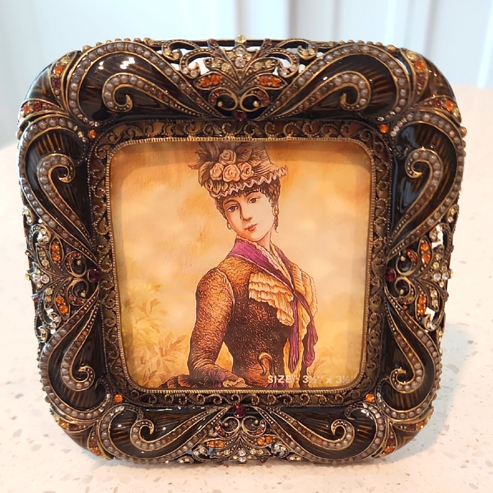 TIZO Ornate Brown and Gold Picture Frame with Swarovski Crystal.3.5 x 3 5
